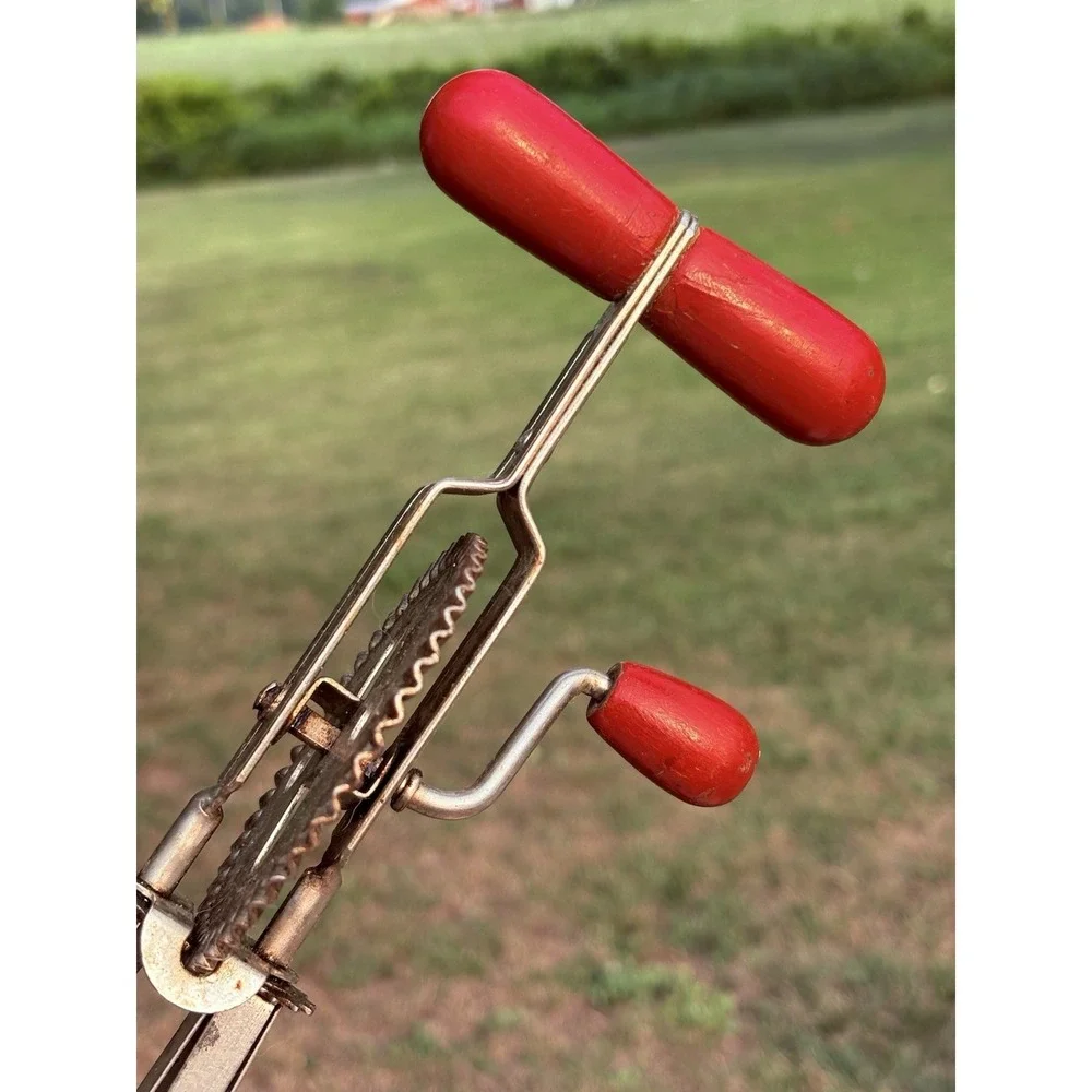 Vintage Egg Beater Mixer High Speed Super Center Drive w/ Red Wood Handles USA